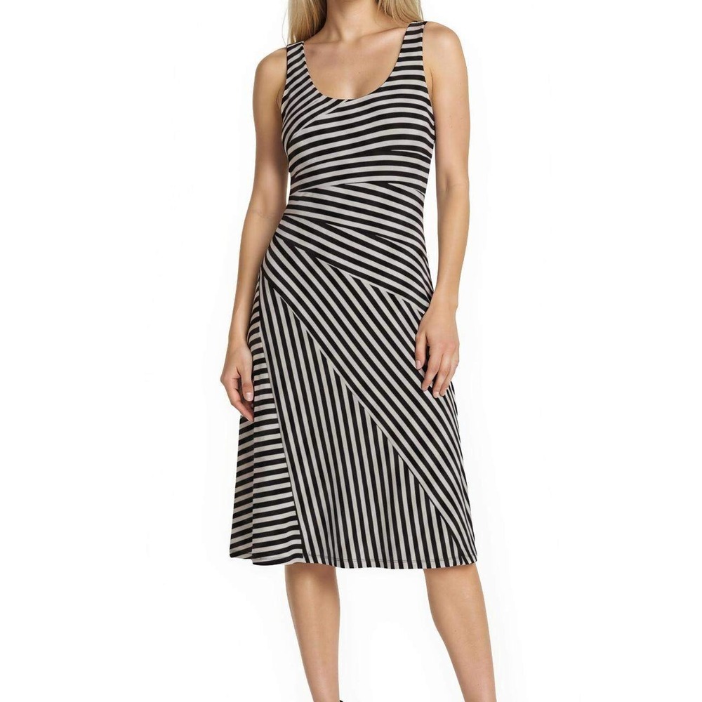 Soft Surroundings Black White Striped Asymmetrical Layered Midi Dress Large L